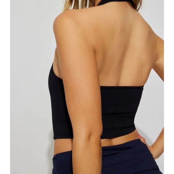 Garage Ribbed Halter Crop Top in Cream - Picture 2 of 7